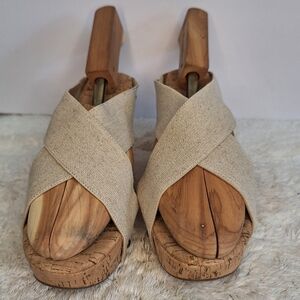 Lucky Brand Sandals Womens 10M  Wedge Slides Beige Casual Cork Slip On
